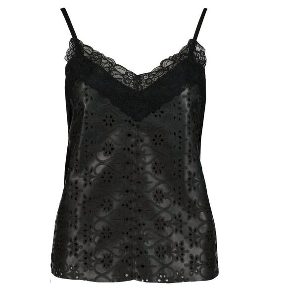 bishop & young Faux Leather Black Lace Eyelet Cami Spaghetti Straps S - Picture 1 of 3